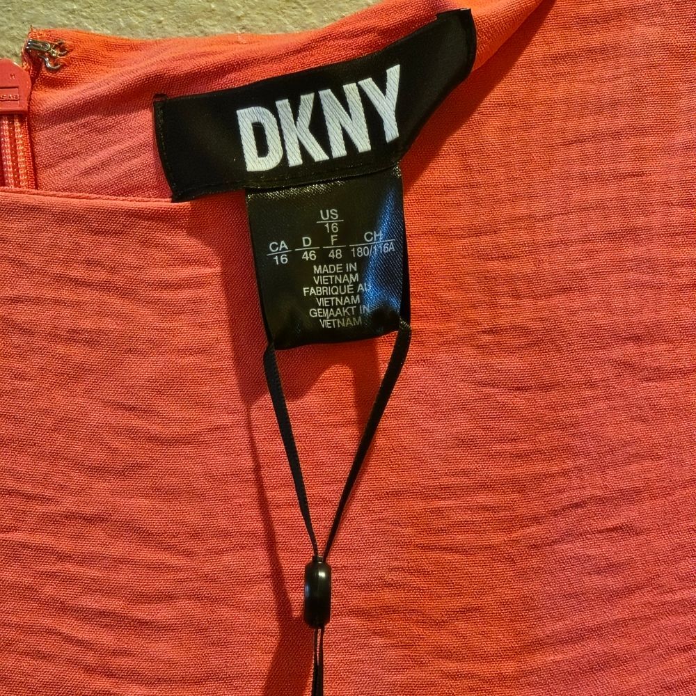 DKNY Vibrant Pink Dress with Puff Sleeves Sz 16 - Picture 2 of 3